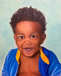 a painting of a young boy with a smile on his face
