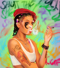 an illustration of a woman smoking a cigarette
