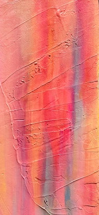 a close up of an abstract painting with pink, orange and yellow colors