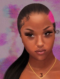 a black woman with pink hair and a pink necklace