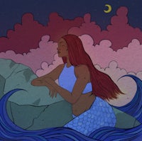 an illustration of a mermaid sitting on a rock