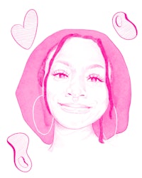 a drawing of a woman with a pink hoop on her head