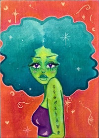 a painting of a girl with green hair