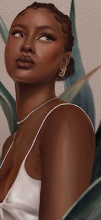 a painting of a black woman in a white top