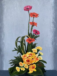 a painting of flowers in a vase