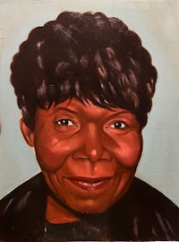 a painting of a black woman with black hair