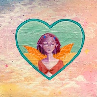 an illustration of a girl in a heart shaped frame